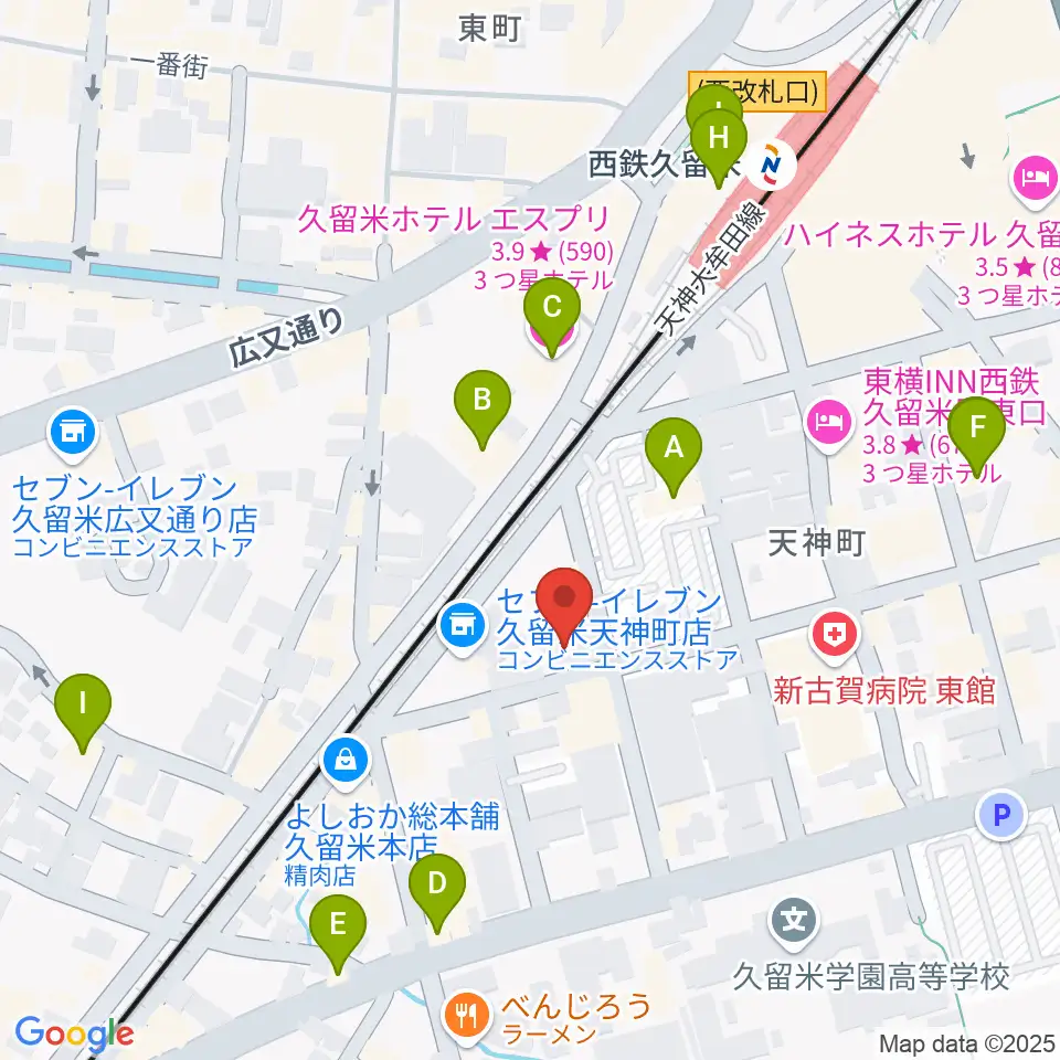木下楽器店クルメセンター周辺のカフェ一覧地図