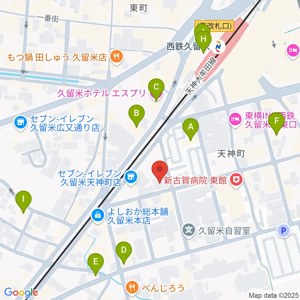 木下楽器店クルメセンター周辺のカフェ一覧地図