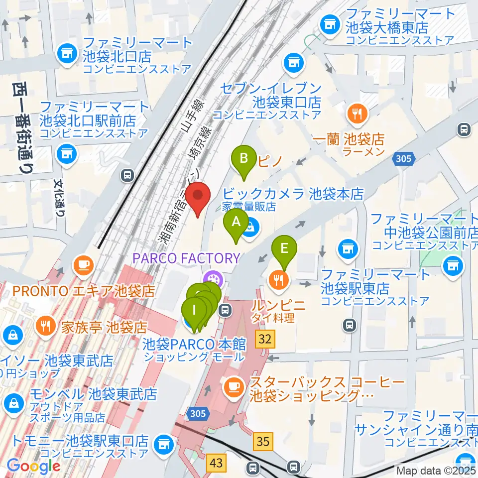 イシバシ楽器 池袋店周辺のカフェ一覧地図