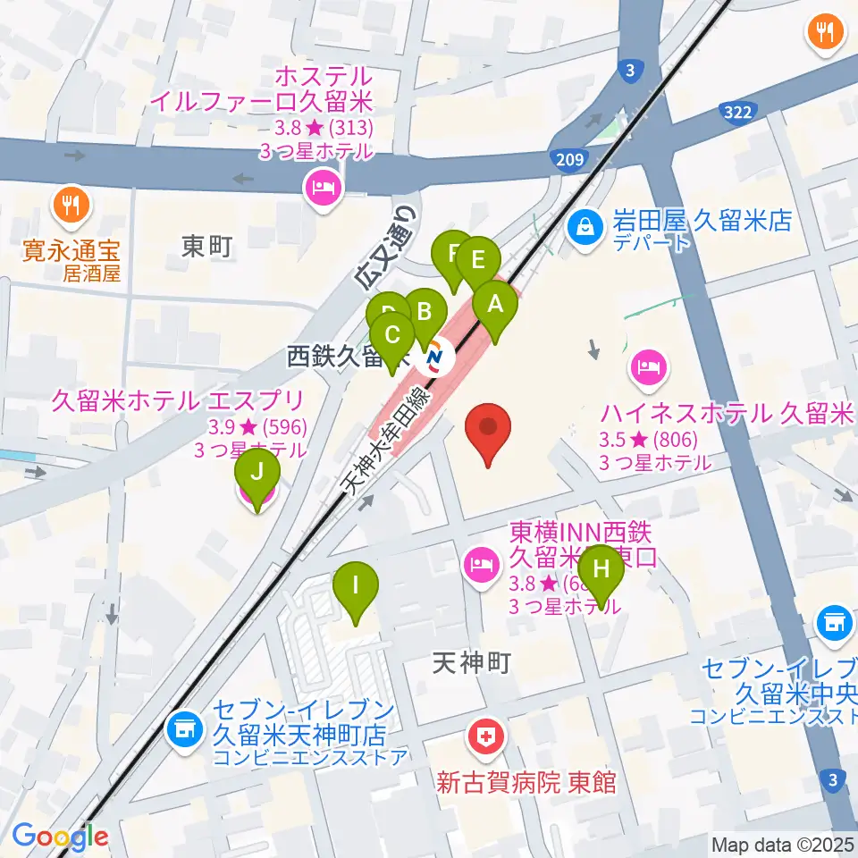 アイ&カルチャ久留米周辺のカフェ一覧地図