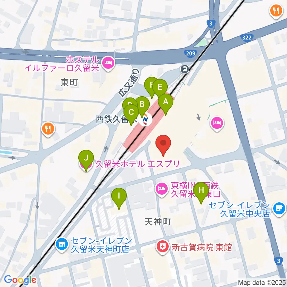 アイ&カルチャ久留米周辺のカフェ一覧地図