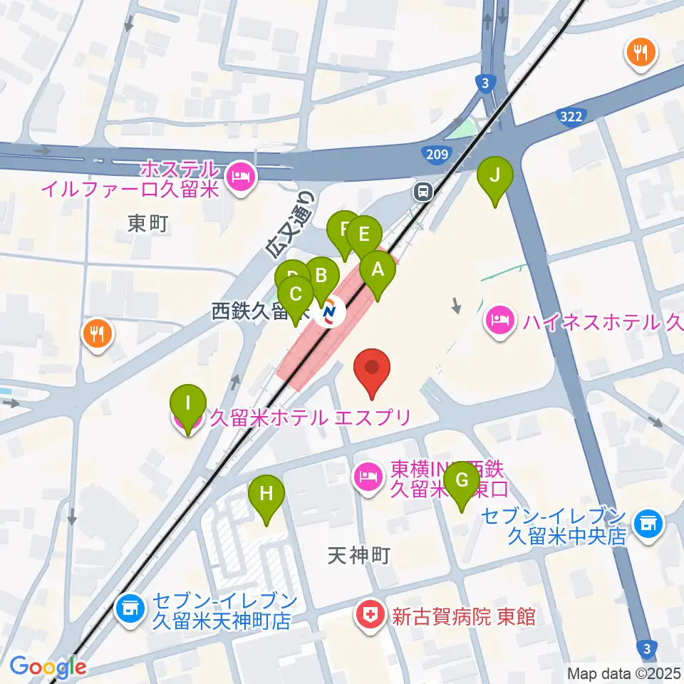 アイ&カルチャ久留米周辺のカフェ一覧地図