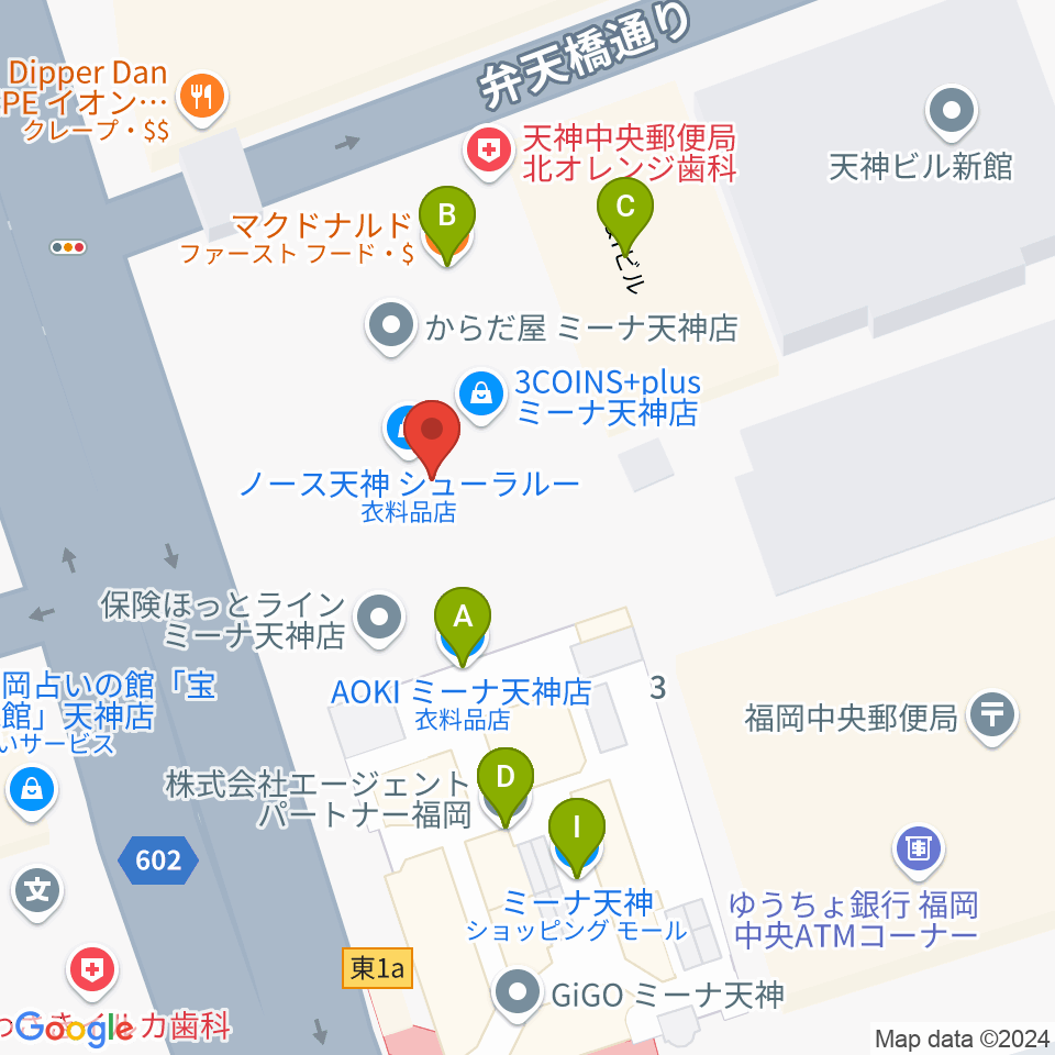 アイ＆カルチャ天神周辺のカフェ一覧地図