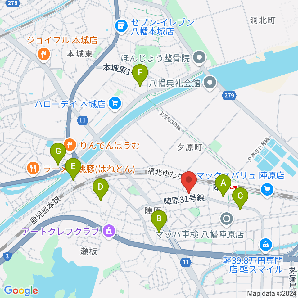 陣原LAZY周辺のカフェ一覧地図