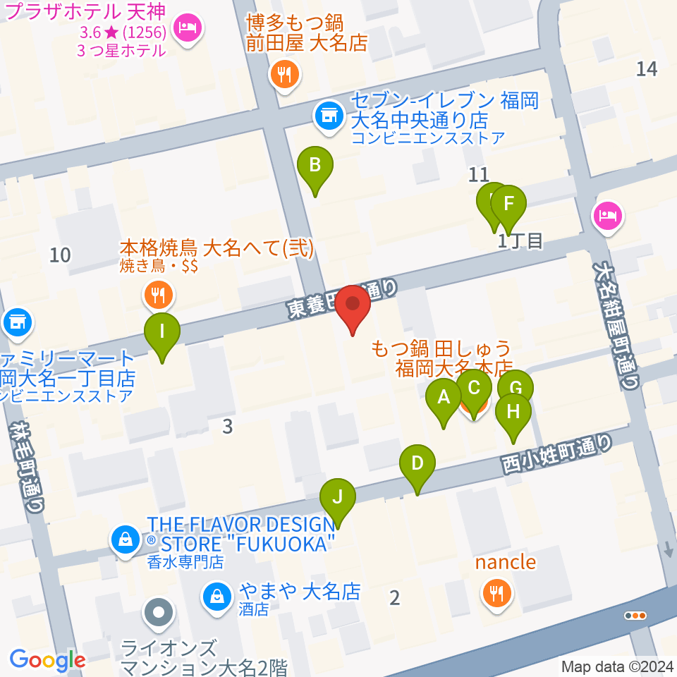 大名MKホール周辺のカフェ一覧地図