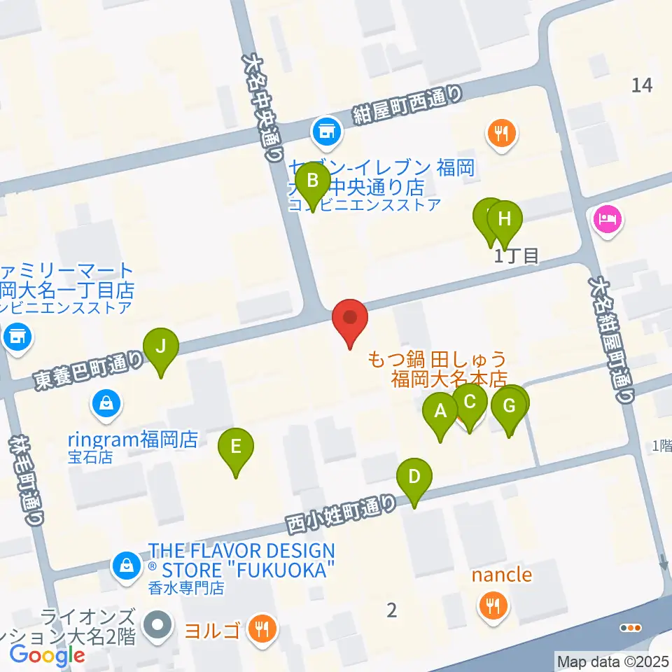 大名MKホール周辺のカフェ一覧地図