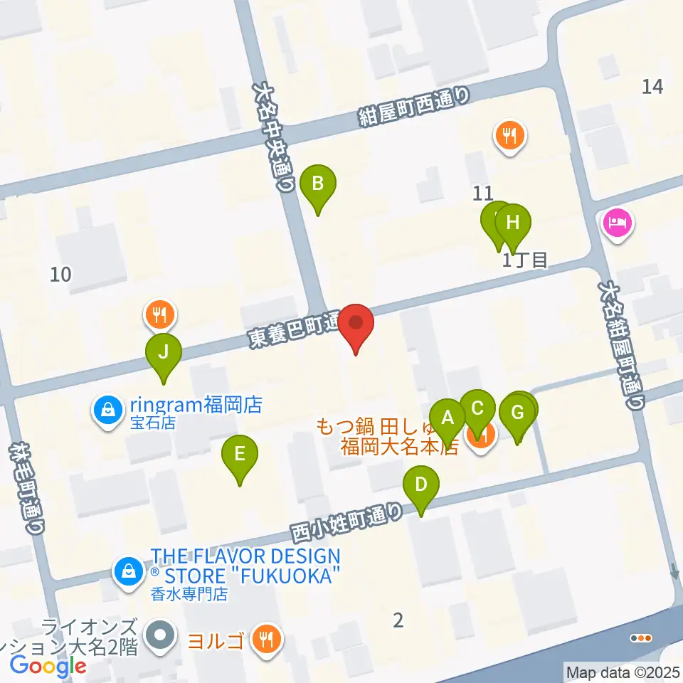 大名MKホール周辺のカフェ一覧地図