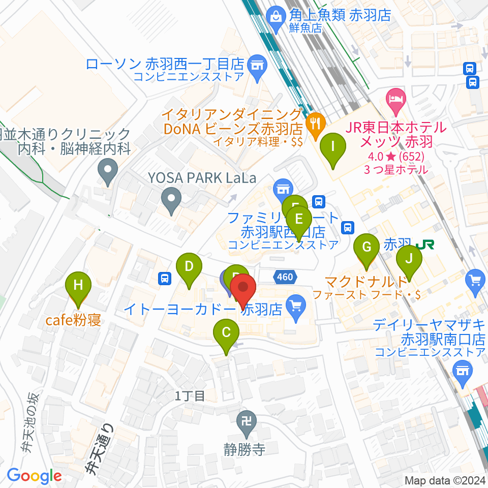 島村楽器イトーヨーカドー赤羽店周辺のカフェ一覧地図