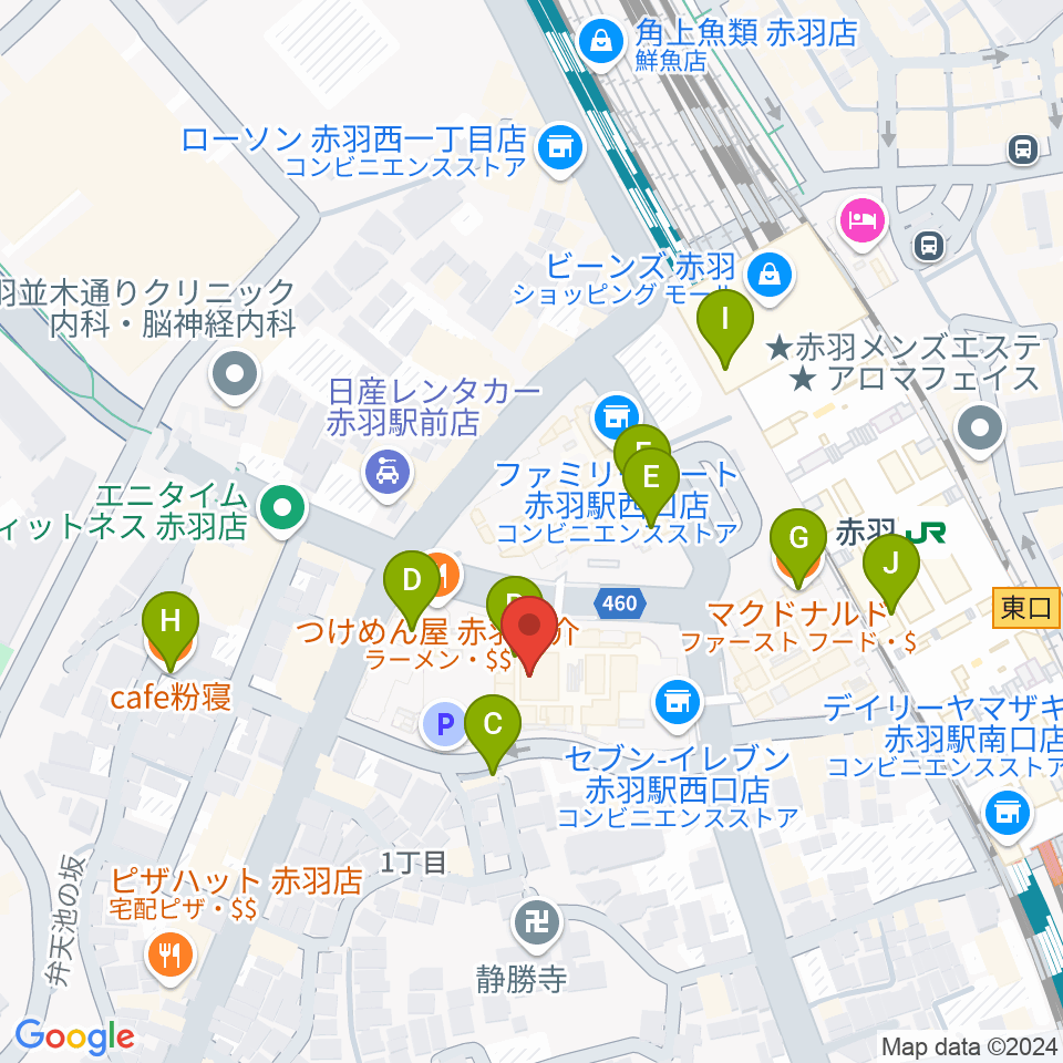 島村楽器イトーヨーカドー赤羽店周辺のカフェ一覧地図