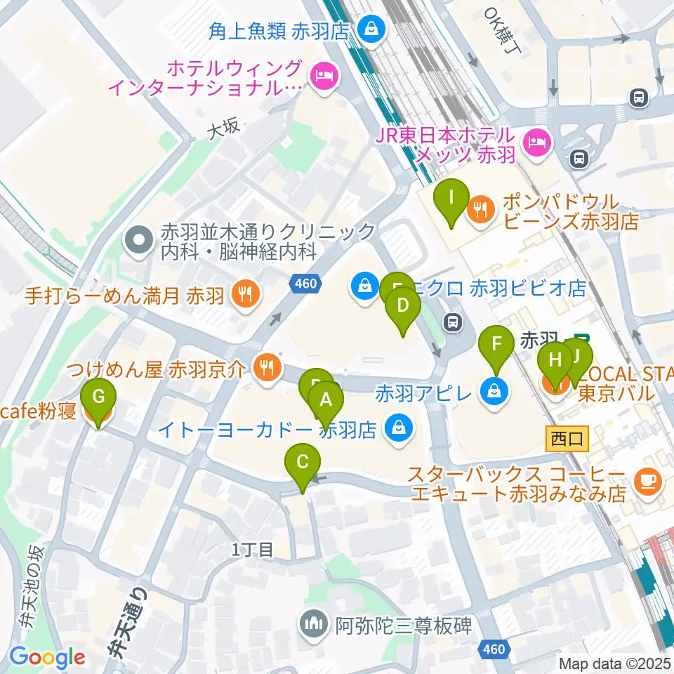 島村楽器イトーヨーカドー赤羽店周辺のカフェ一覧地図