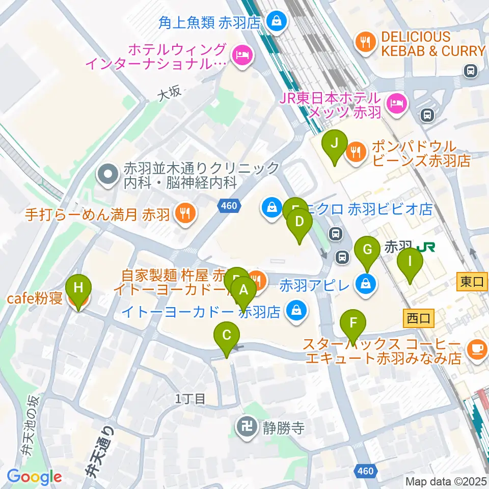 島村楽器イトーヨーカドー赤羽店周辺のカフェ一覧地図