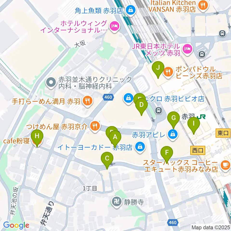 島村楽器イトーヨーカドー赤羽店周辺のカフェ一覧地図