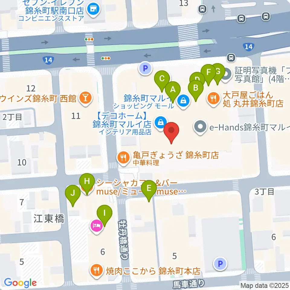 島村楽器 丸井錦糸町クラシック店周辺のカフェ一覧地図