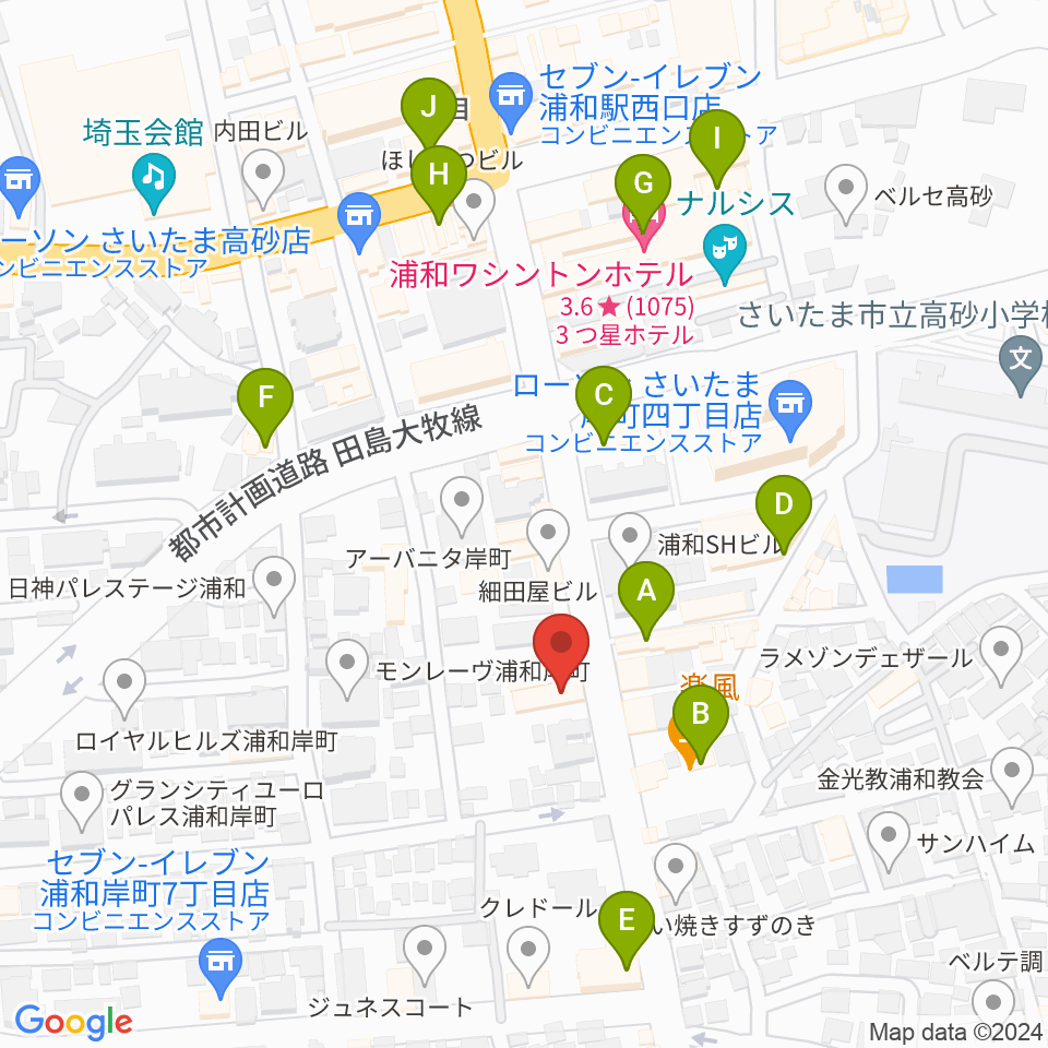 柏屋楽器フォーラム周辺のカフェ一覧地図