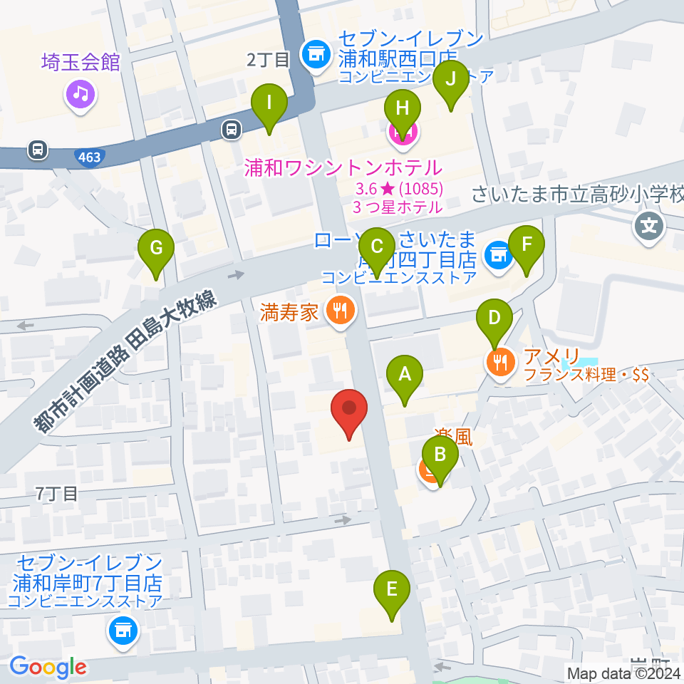 柏屋楽器フォーラム周辺のカフェ一覧地図