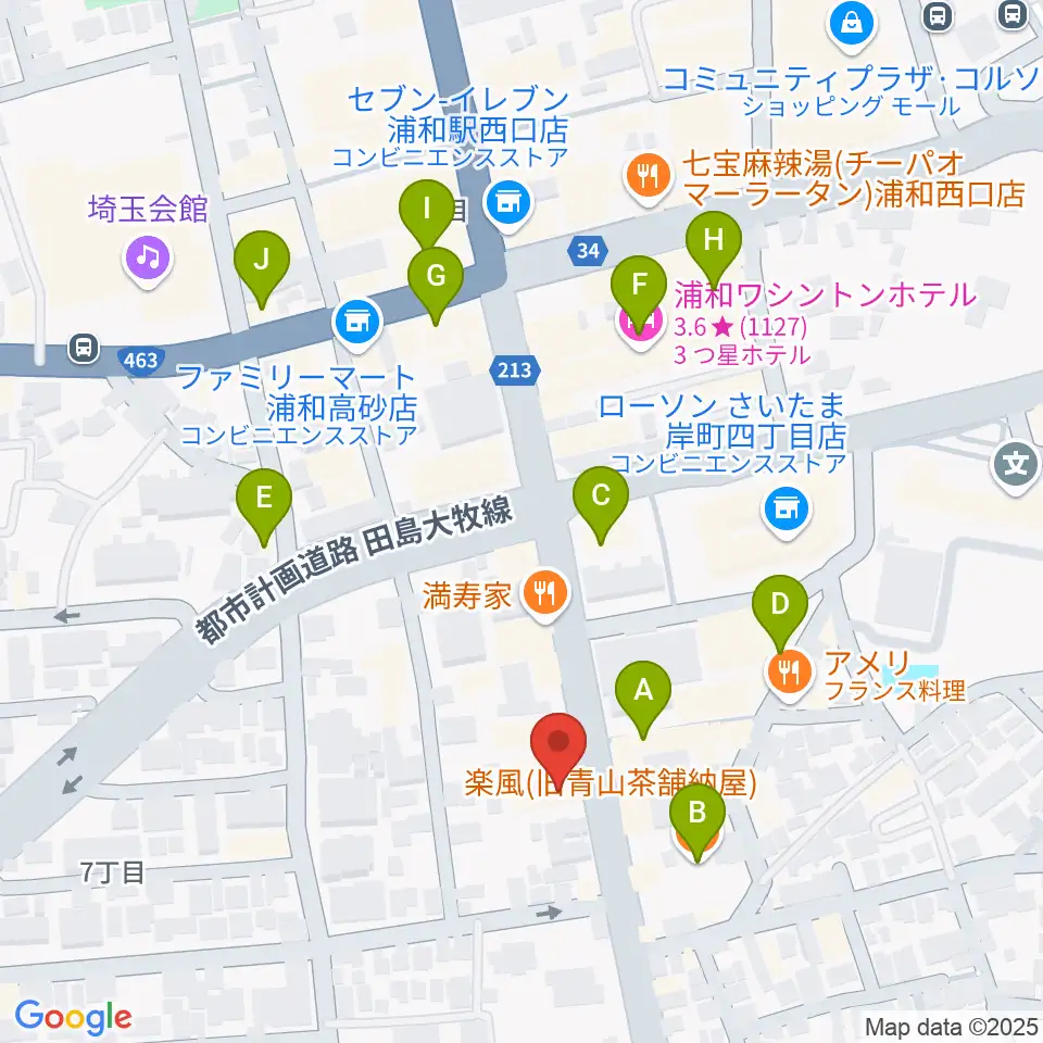 柏屋楽器フォーラム周辺のカフェ一覧地図