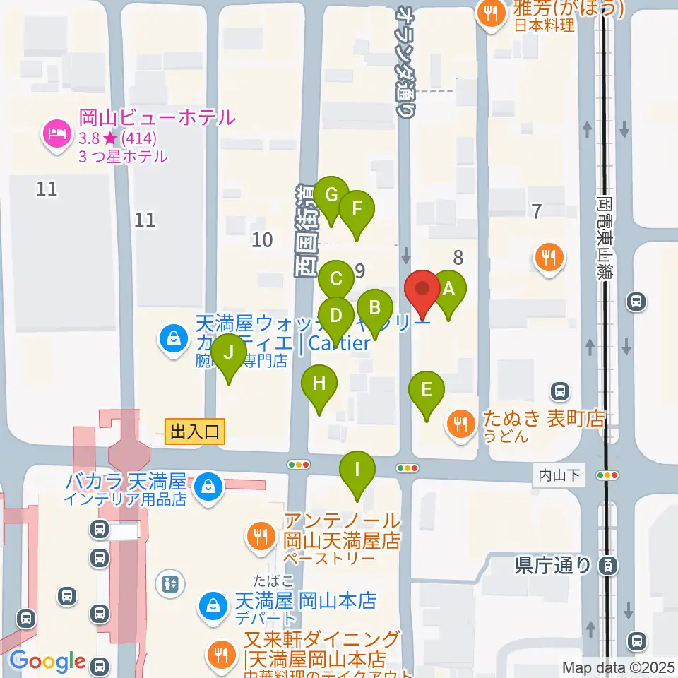 岡山イマージュ周辺のカフェ一覧地図