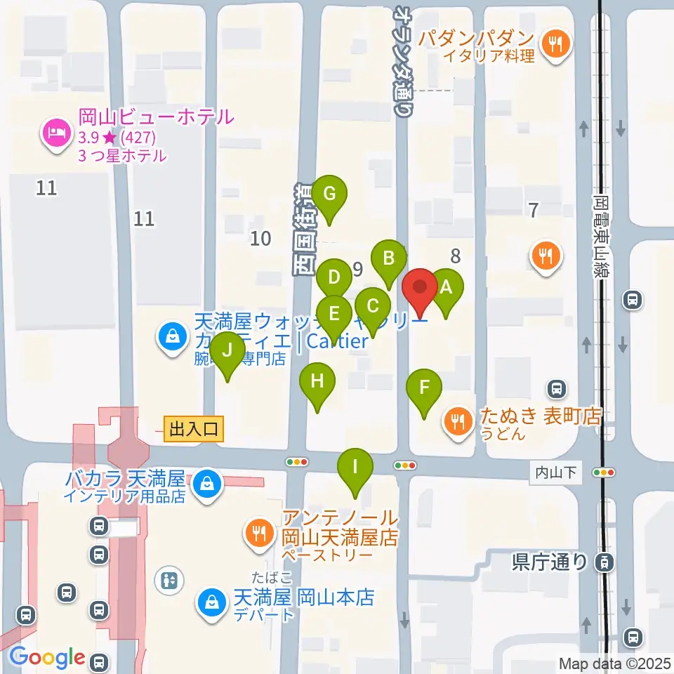 岡山イマージュ周辺のカフェ一覧地図