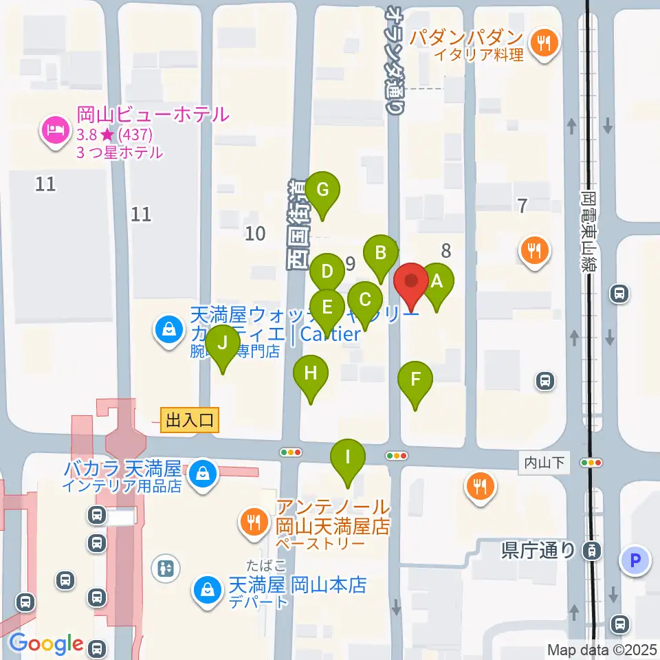 岡山イマージュ周辺のカフェ一覧地図
