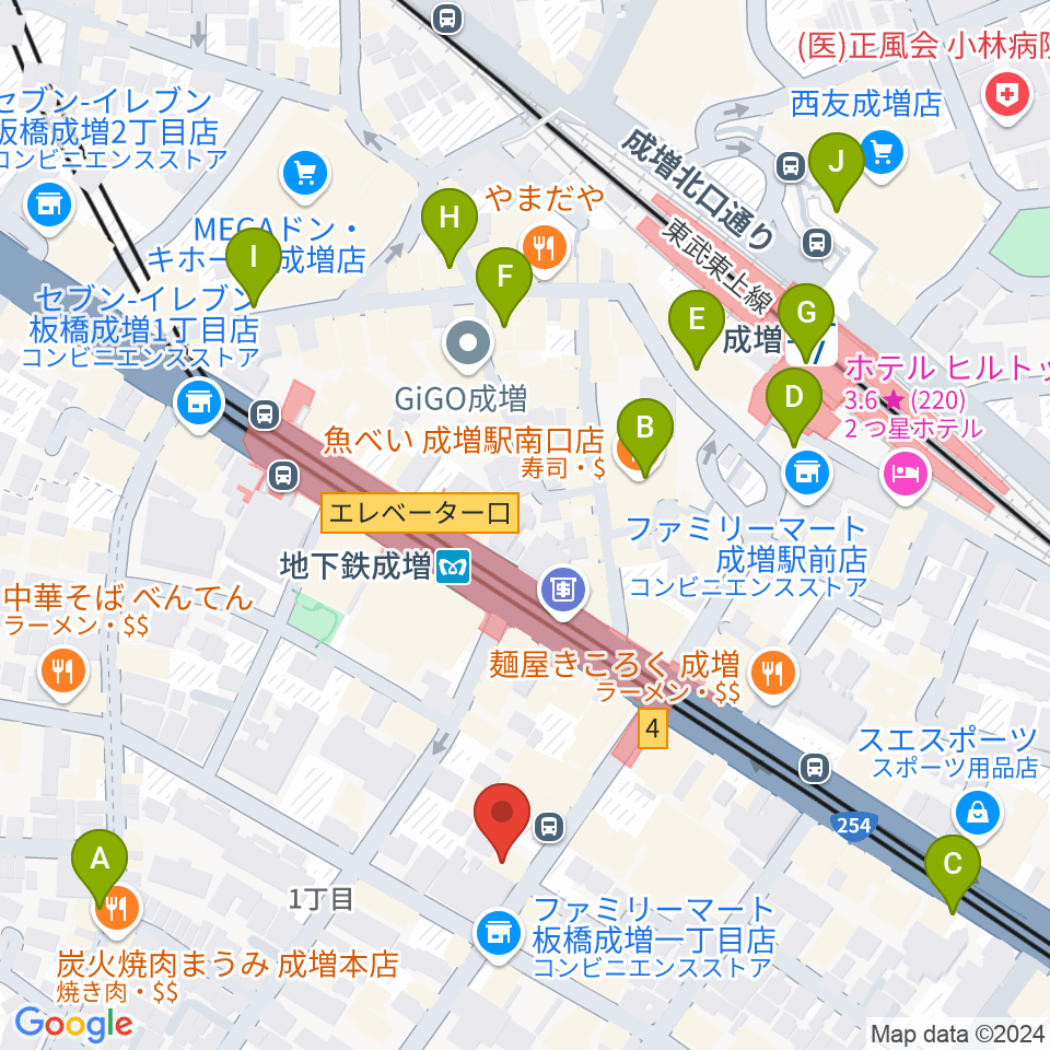 サクライ楽器 成増本店周辺のカフェ一覧地図