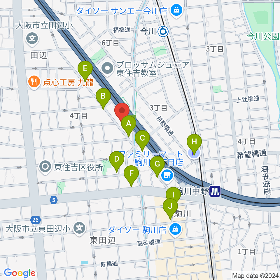 ナガイミュージックスタジオ周辺のカフェ一覧地図