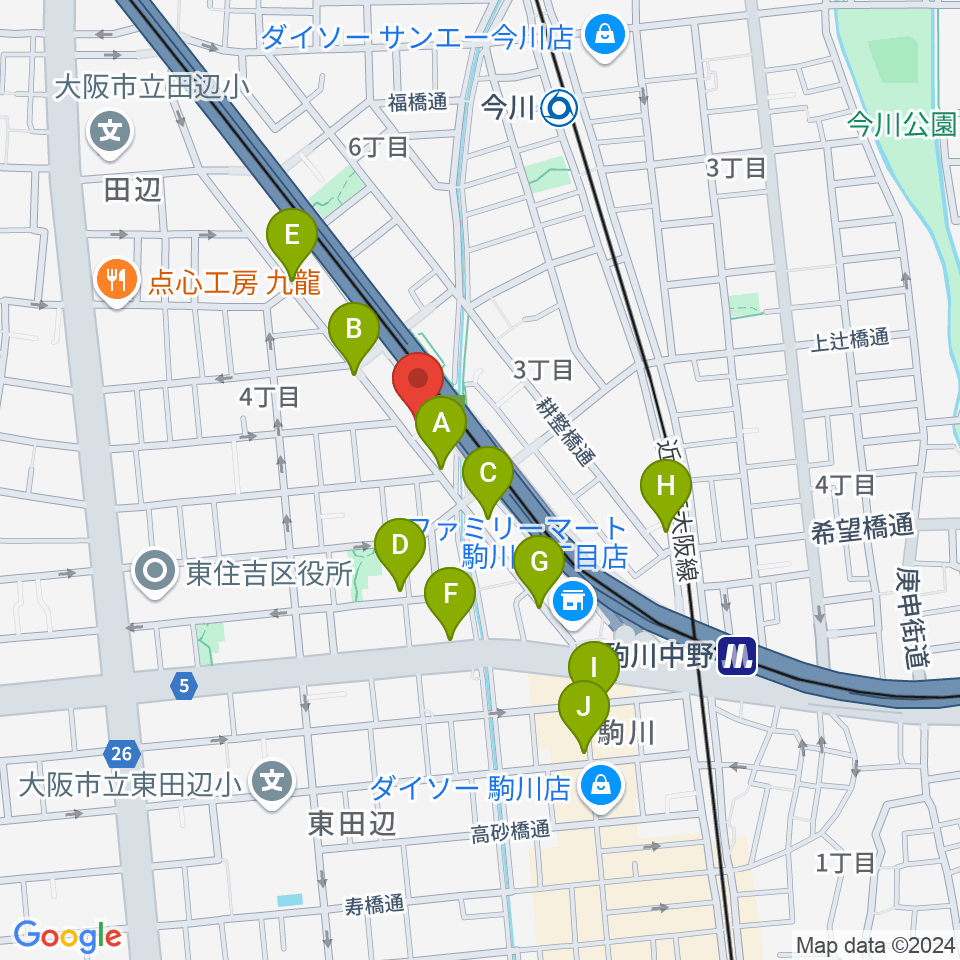 ナガイミュージックスタジオ周辺のカフェ一覧地図