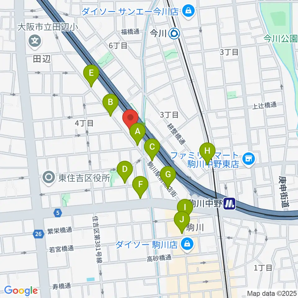 ナガイミュージックスタジオ周辺のカフェ一覧地図