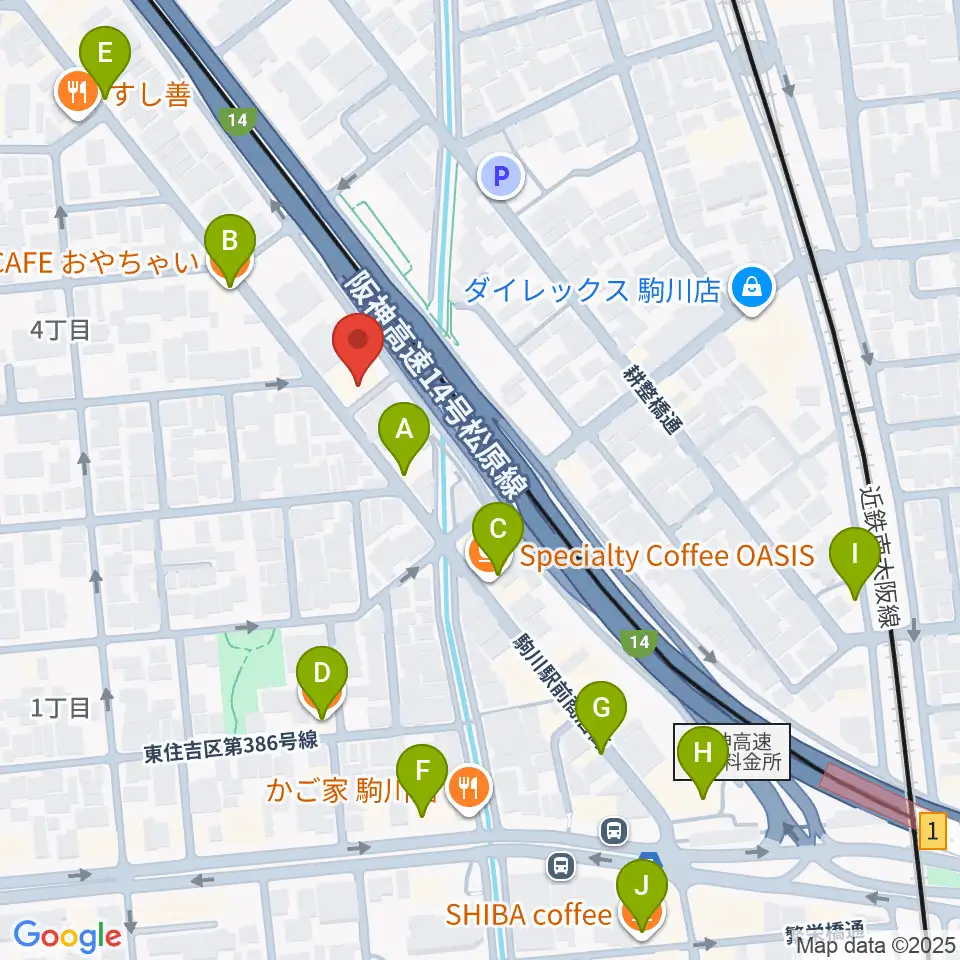 ナガイミュージックスタジオ周辺のカフェ一覧地図