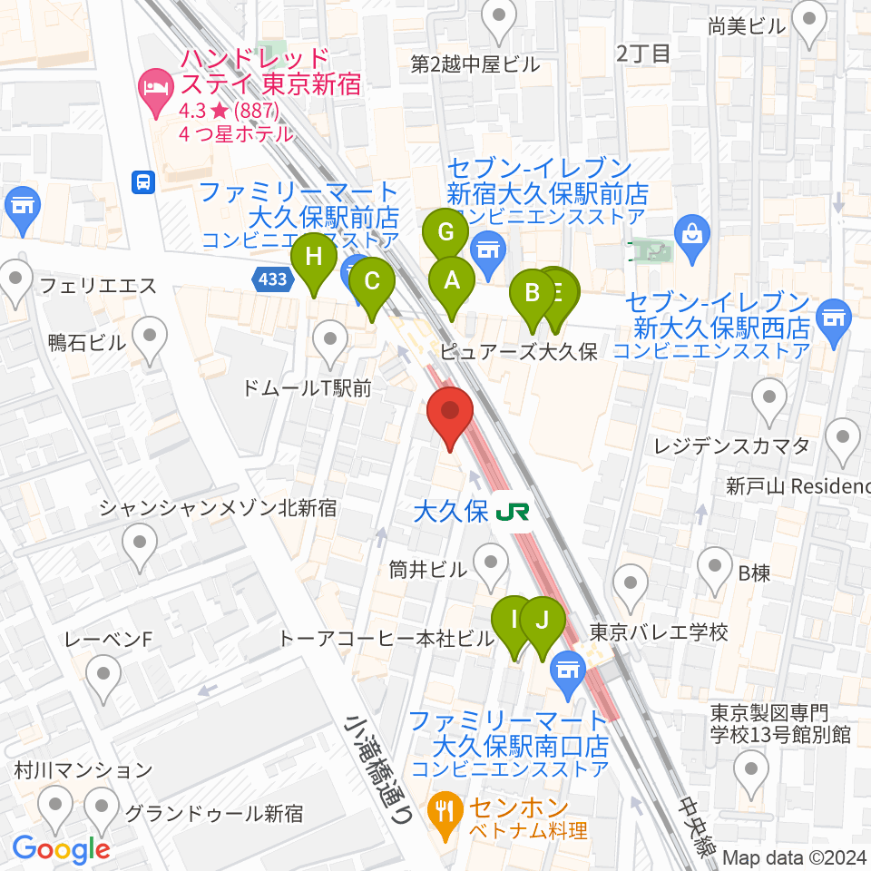 大久保スタジオM周辺のカフェ一覧地図