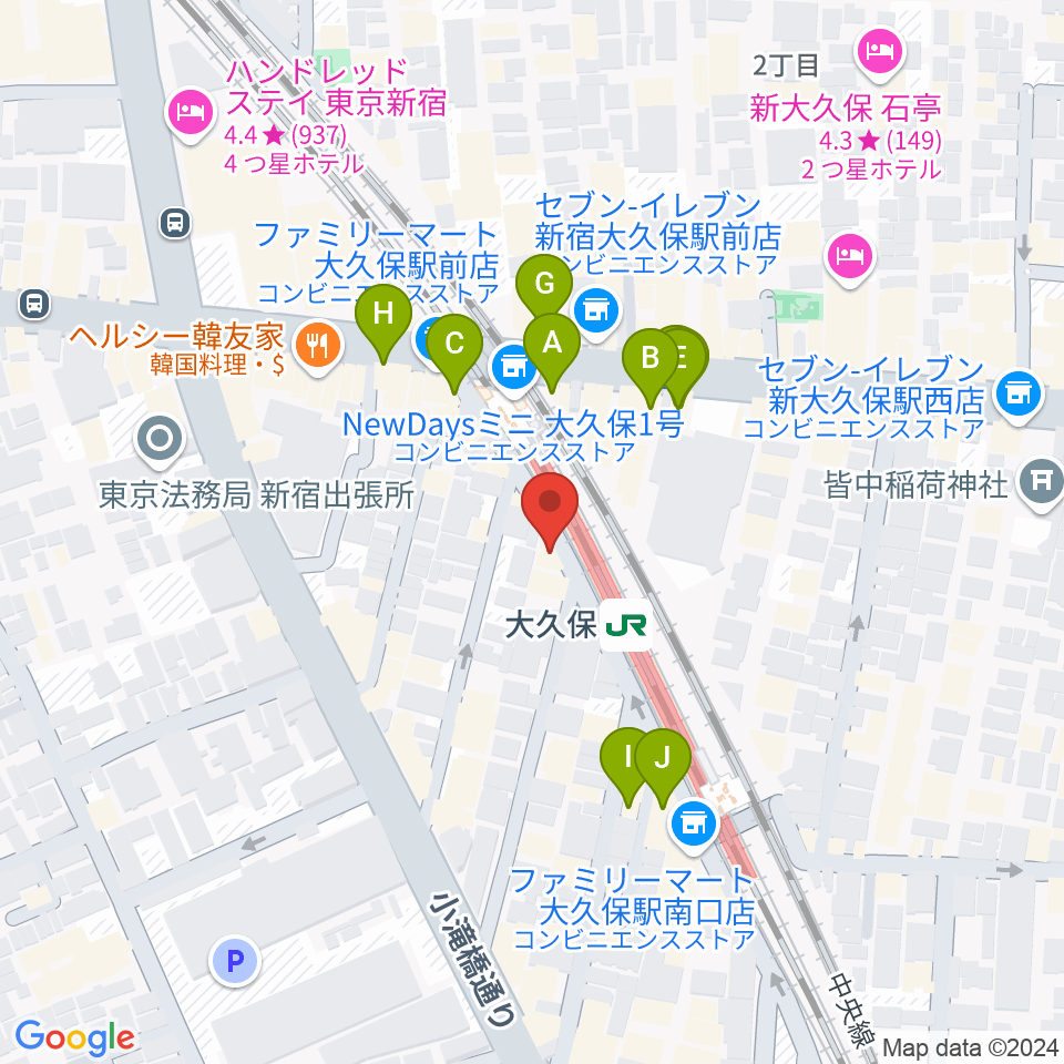 大久保スタジオM周辺のカフェ一覧地図