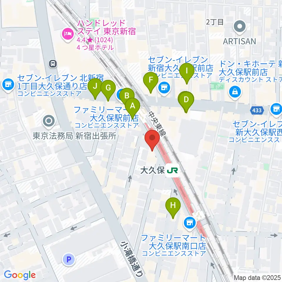 大久保スタジオM周辺のカフェ一覧地図