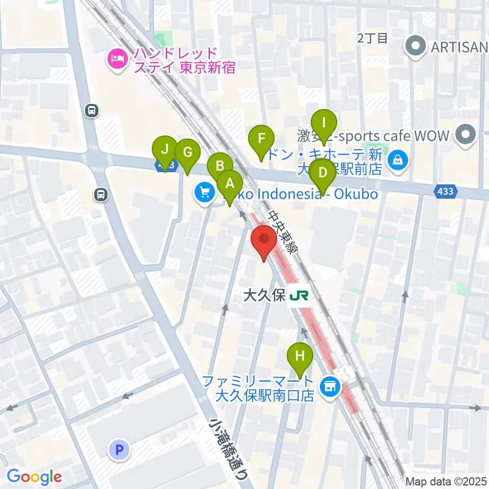 大久保スタジオM周辺のカフェ一覧地図