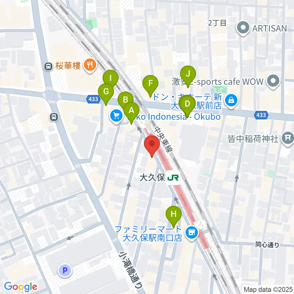 大久保スタジオM周辺のカフェ一覧地図