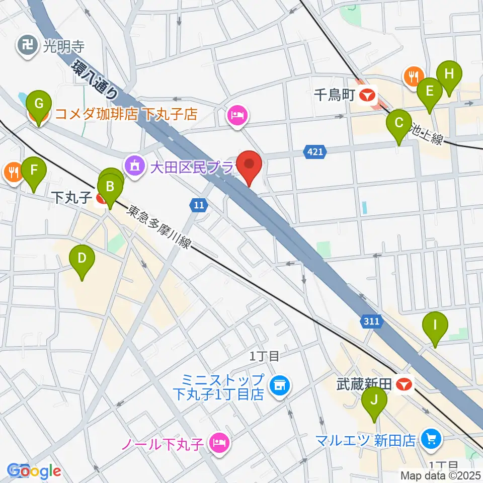 かねこ琴三絃楽器店周辺のカフェ一覧地図