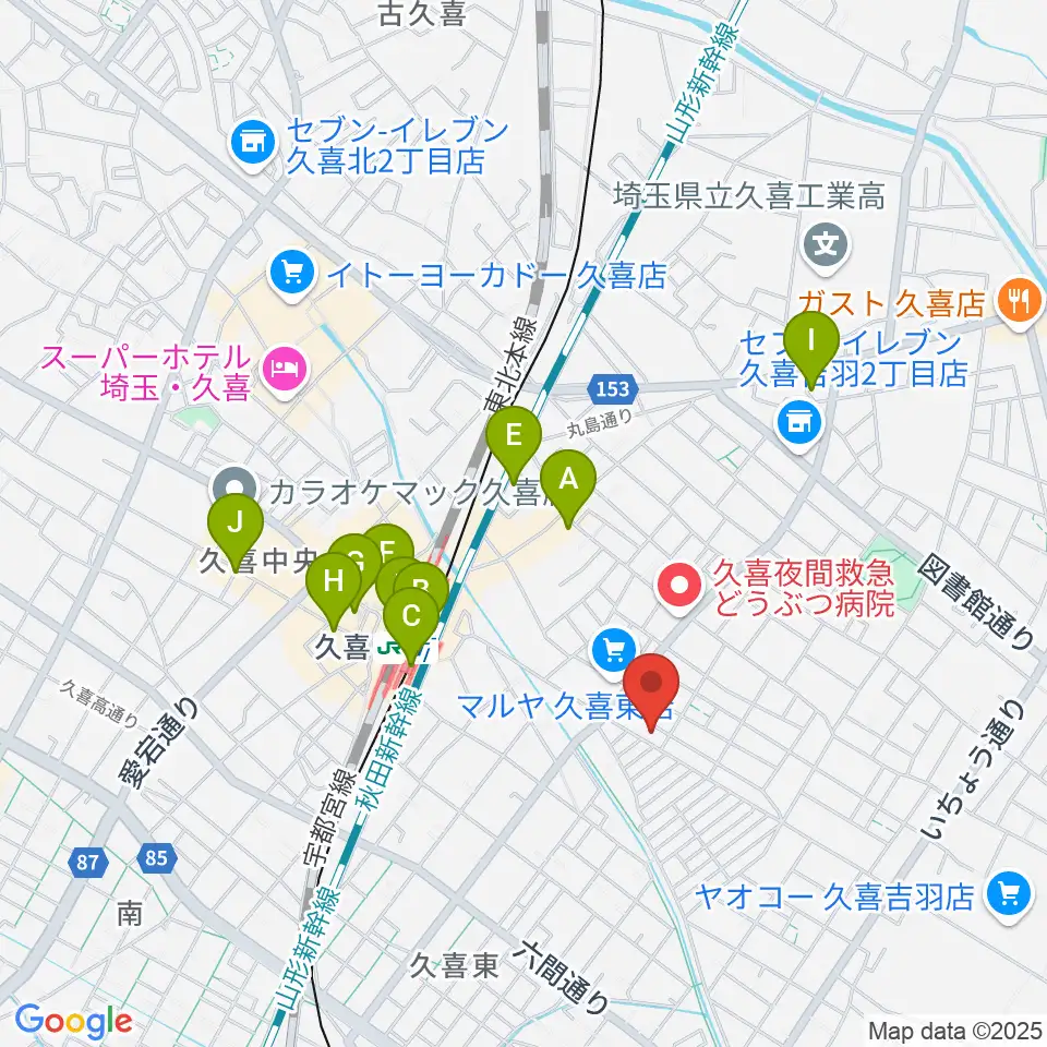 アルプス楽器周辺のカフェ一覧地図