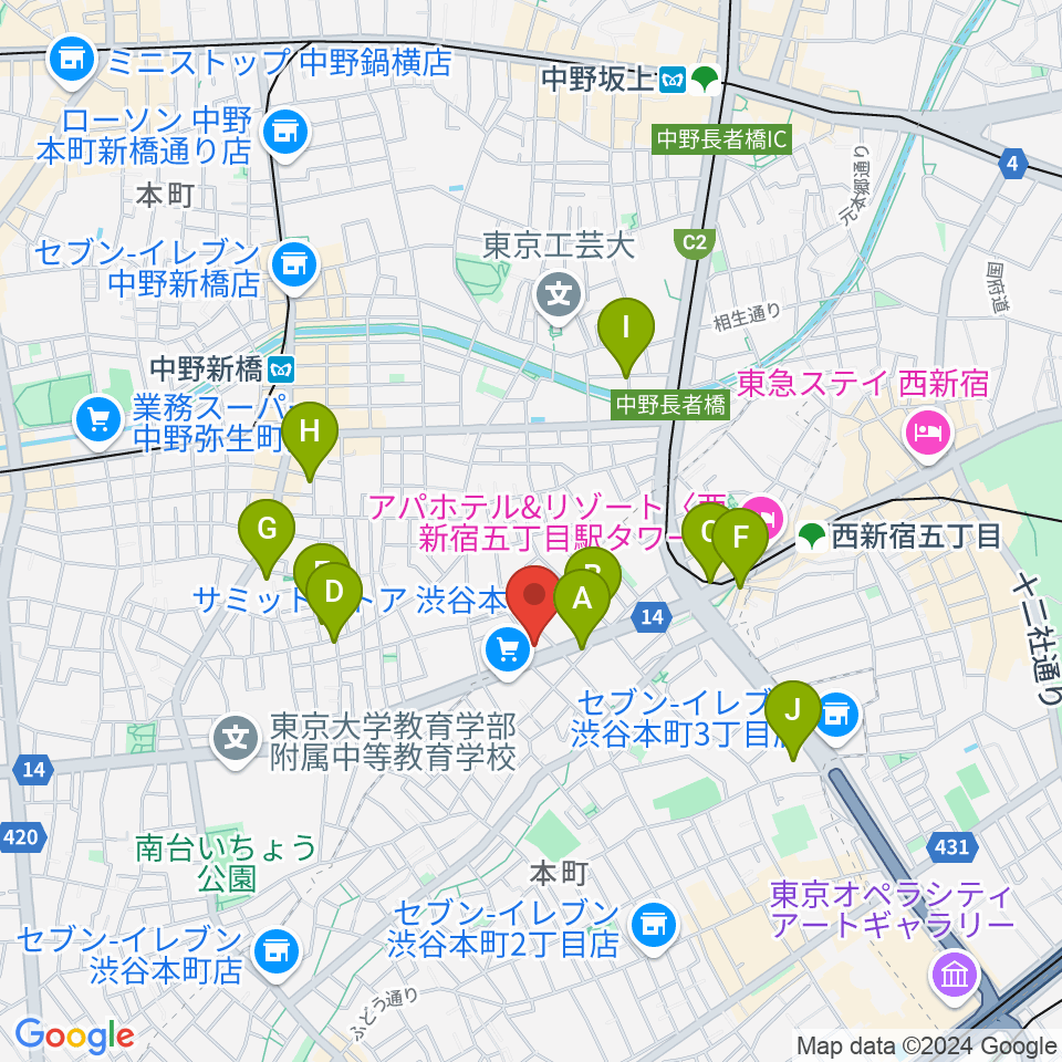 東放学園音響専門学校周辺のカフェ一覧地図