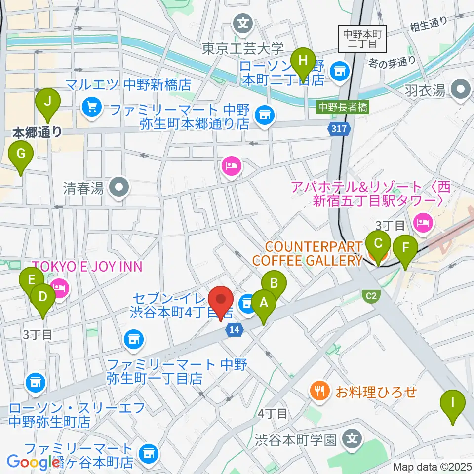 東放学園音響専門学校周辺のカフェ一覧地図