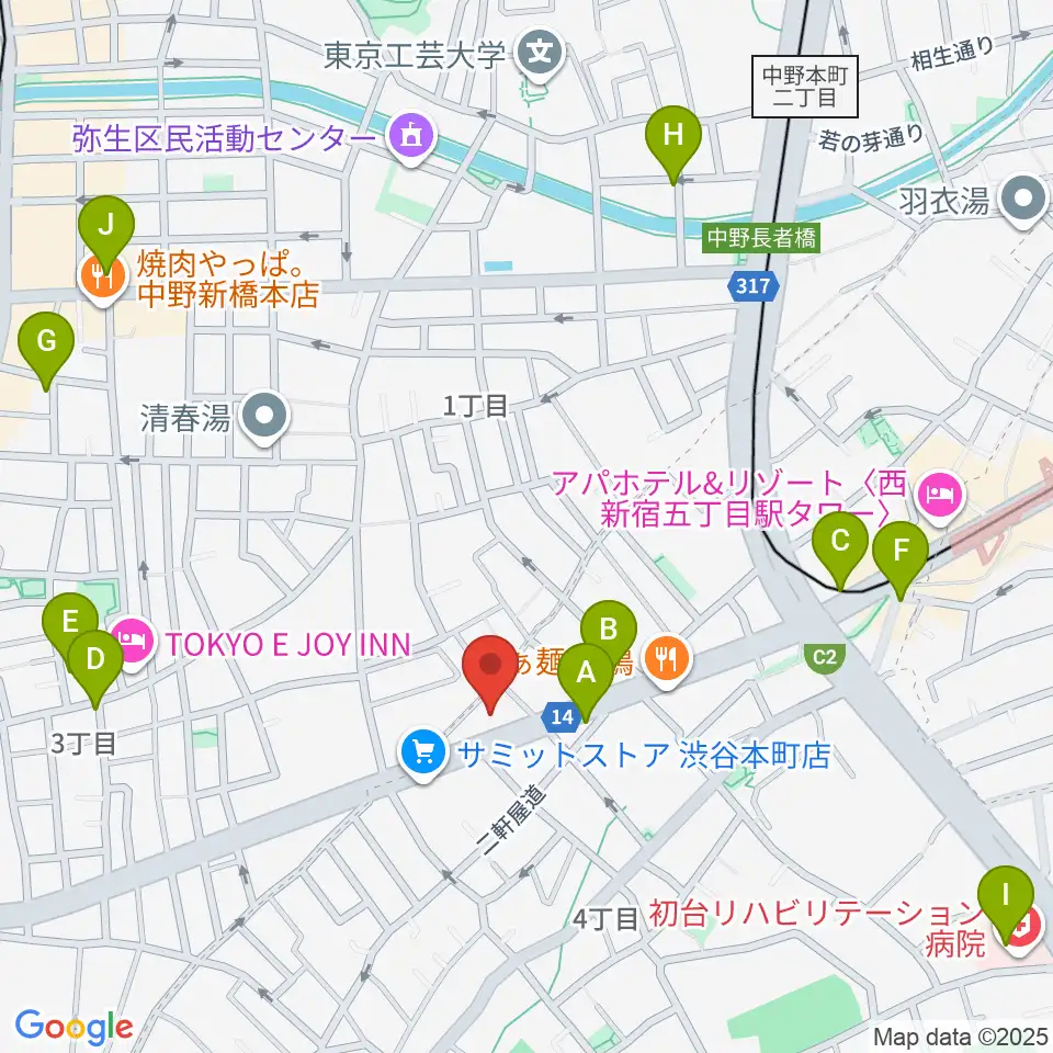 東放学園音響専門学校周辺のカフェ一覧地図
