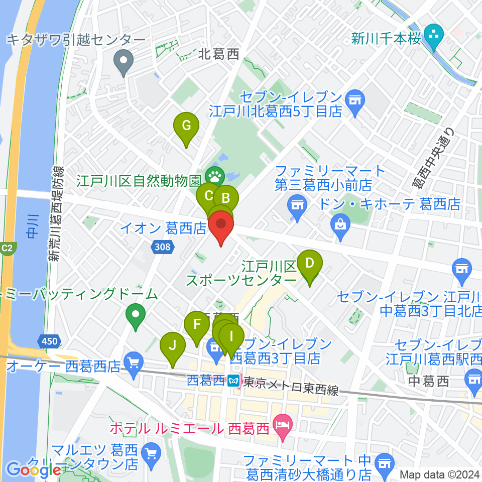 島村楽器 イオン葛西店周辺のカフェ一覧地図