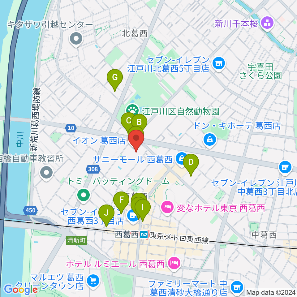 島村楽器 イオン葛西店周辺のカフェ一覧地図