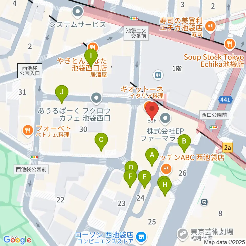 島村楽器ミュージックサロン池袋周辺のカフェ一覧地図