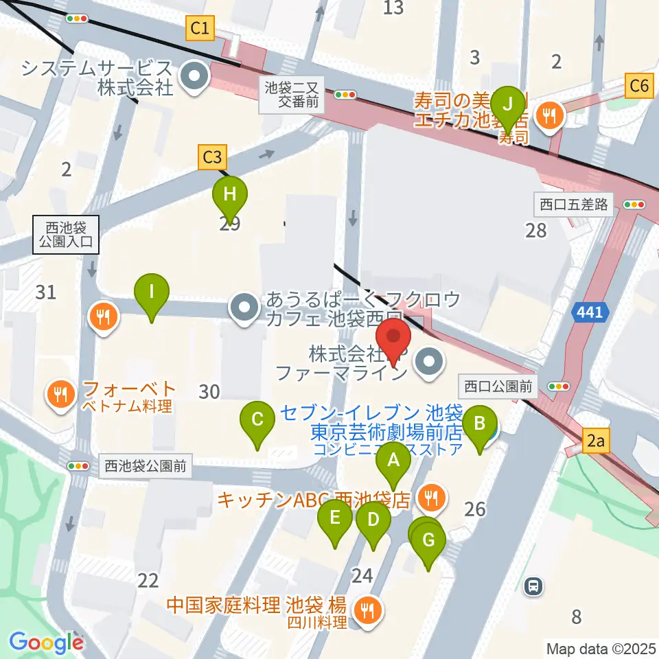 島村楽器ミュージックサロン池袋周辺のカフェ一覧地図