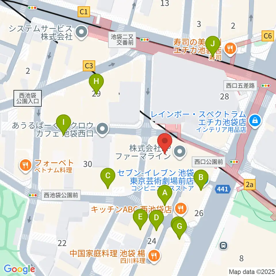島村楽器ミュージックサロン池袋周辺のカフェ一覧地図