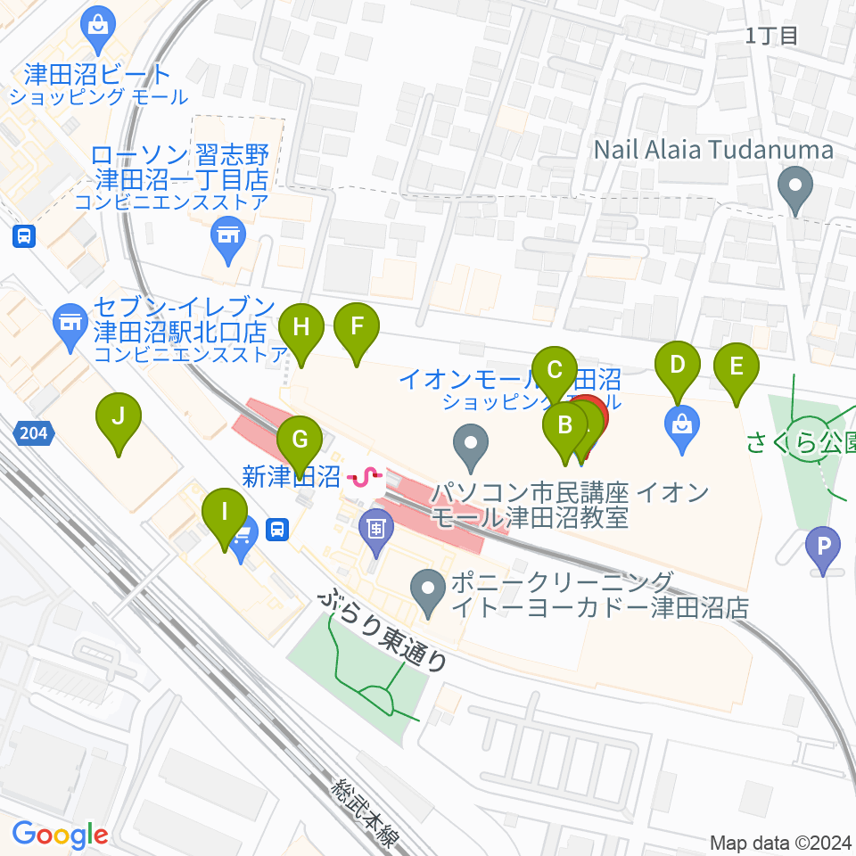 伊藤楽器 津田沼センター周辺のカフェ一覧地図