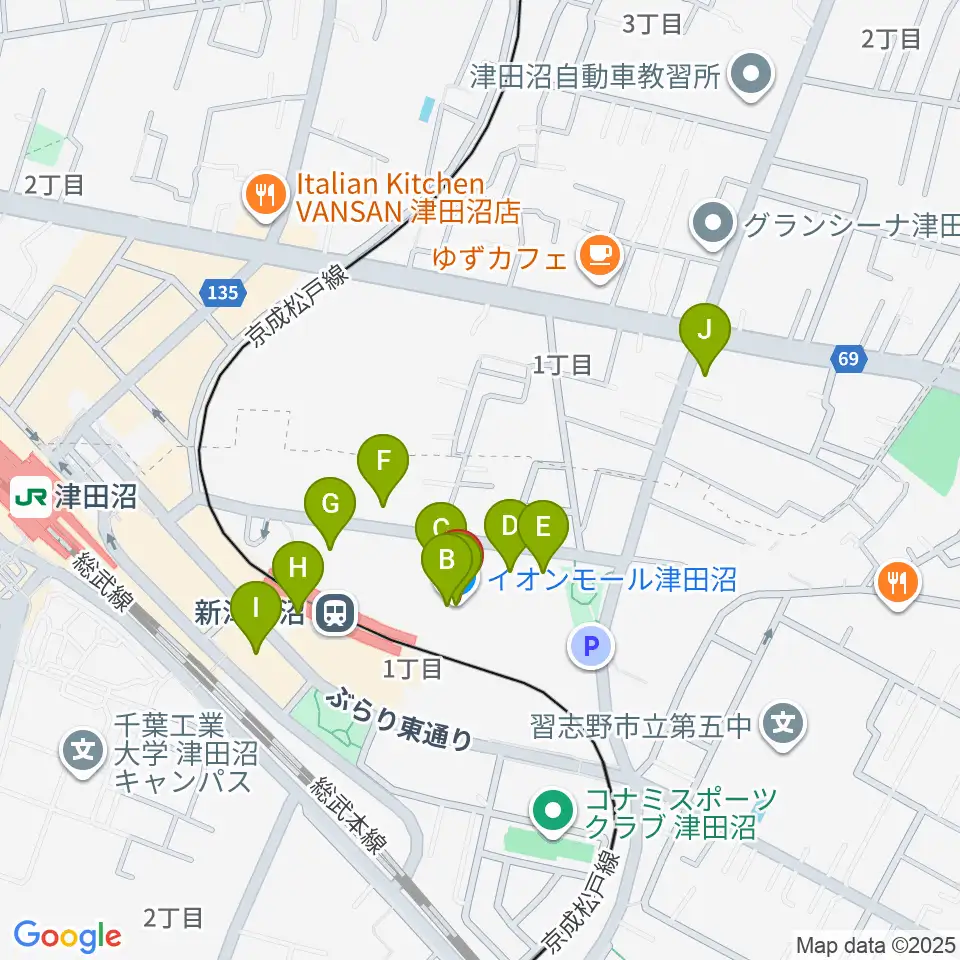 伊藤楽器 津田沼センター周辺のカフェ一覧地図