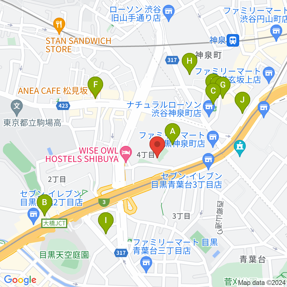 スタジオサンシャイン周辺のカフェ一覧地図