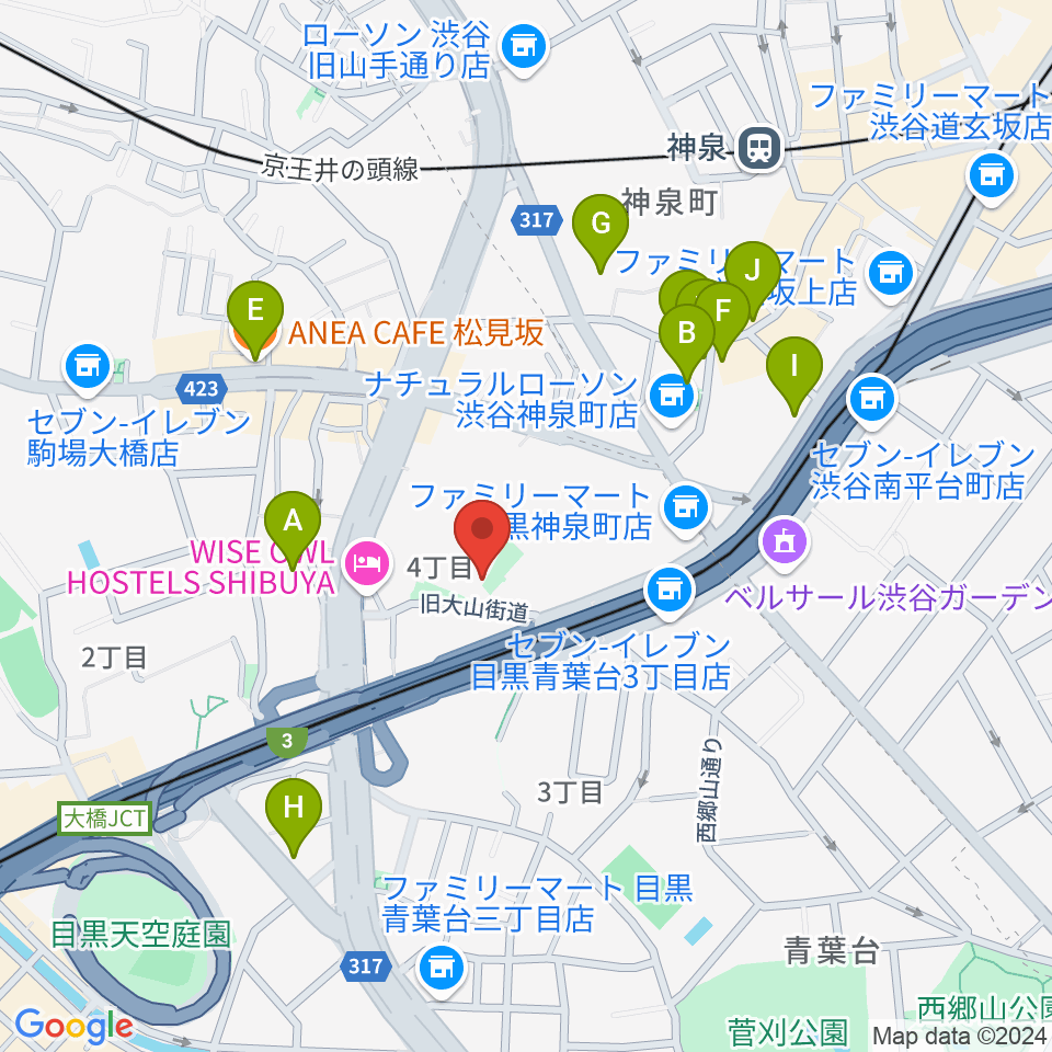 スタジオサンシャイン周辺のカフェ一覧地図