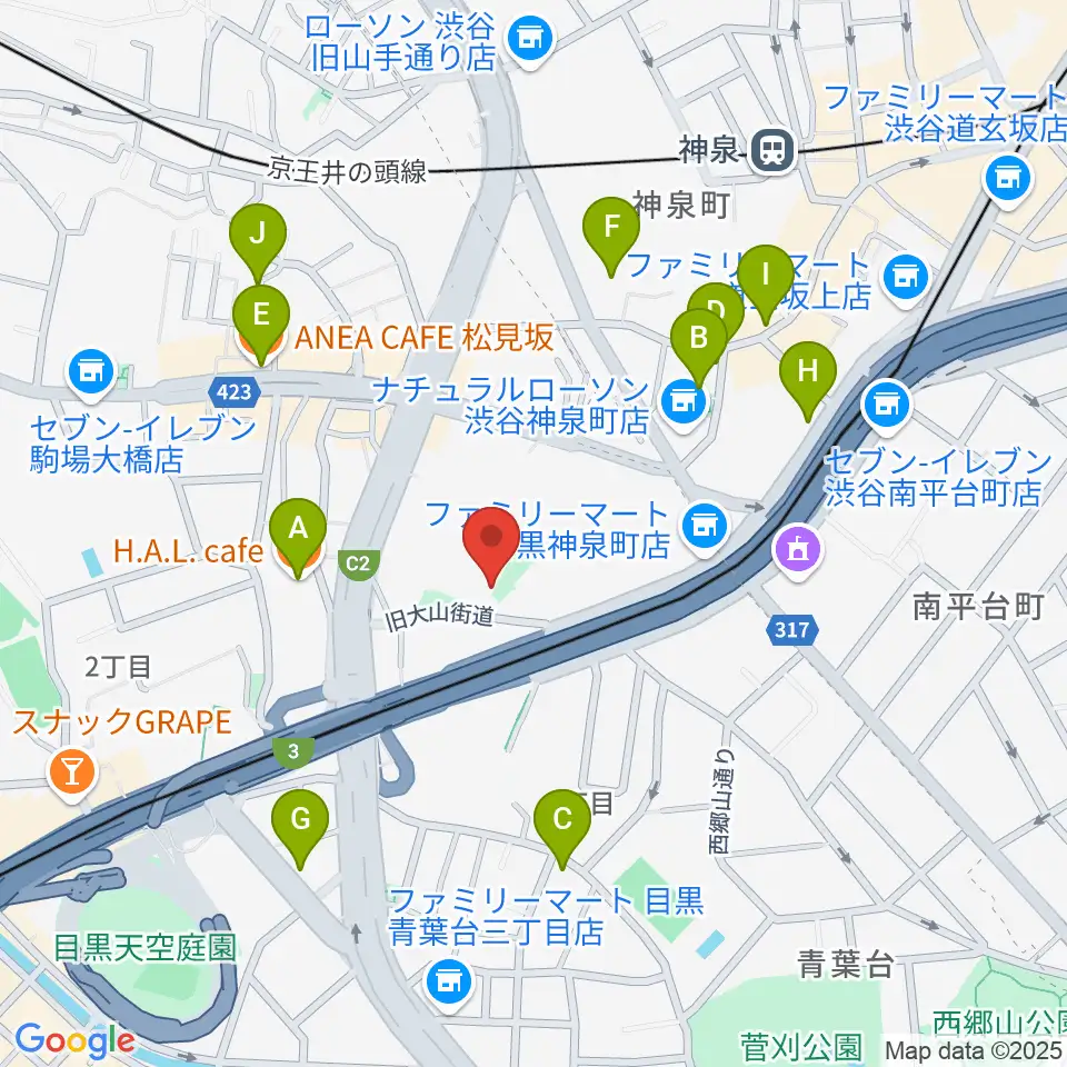 スタジオサンシャイン周辺のカフェ一覧地図
