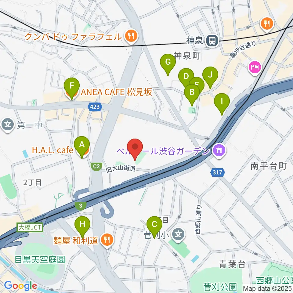 スタジオサンシャイン周辺のカフェ一覧地図
