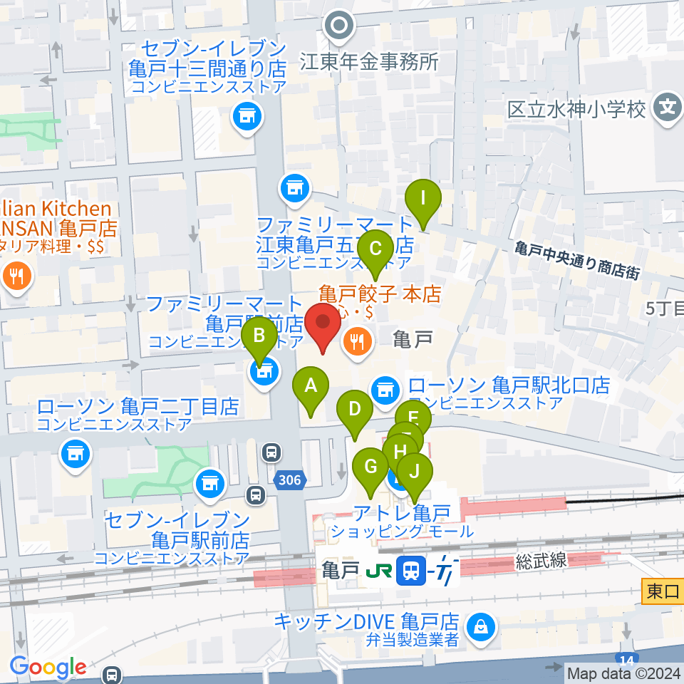 島村楽器 ミュージックサロン亀戸周辺のカフェ一覧地図